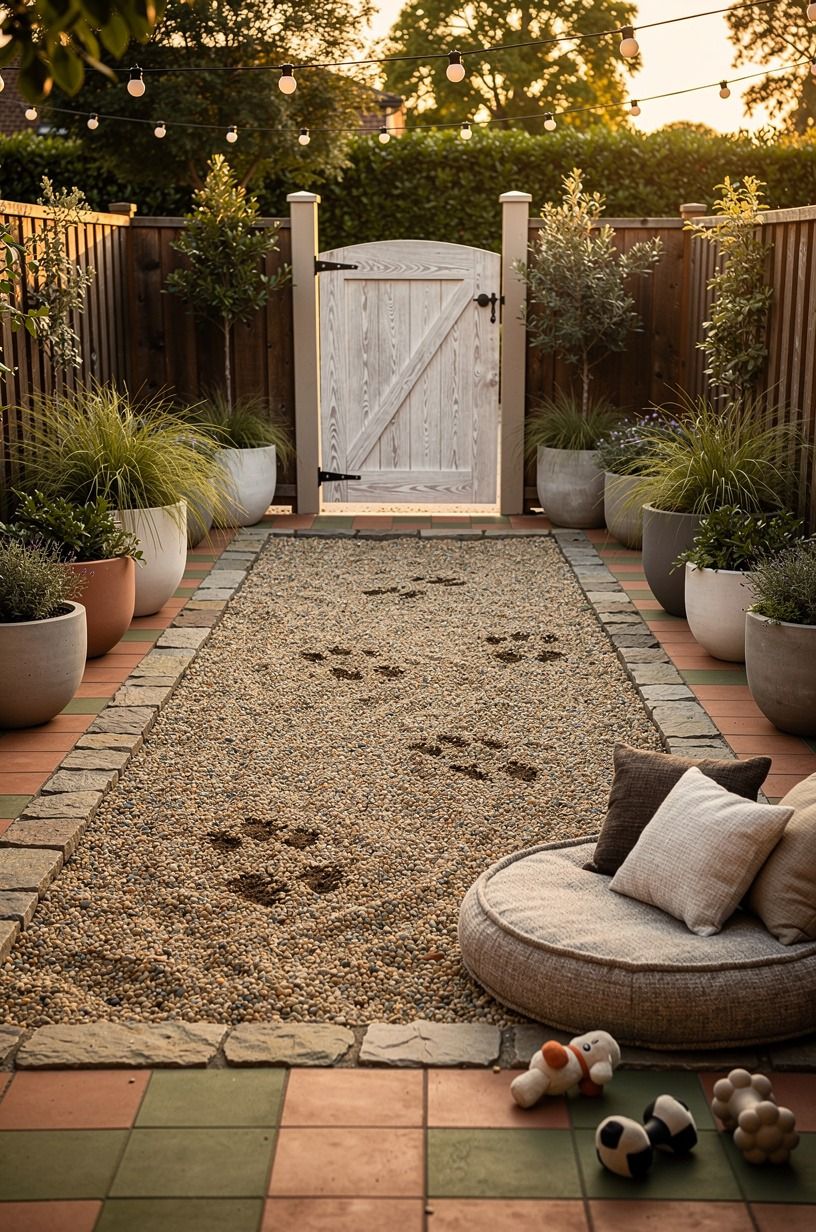 Set a shaded pea gravel dog run