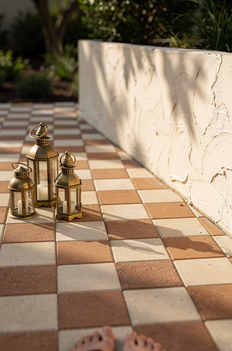 Laid pavers in a simple checkerboard patio