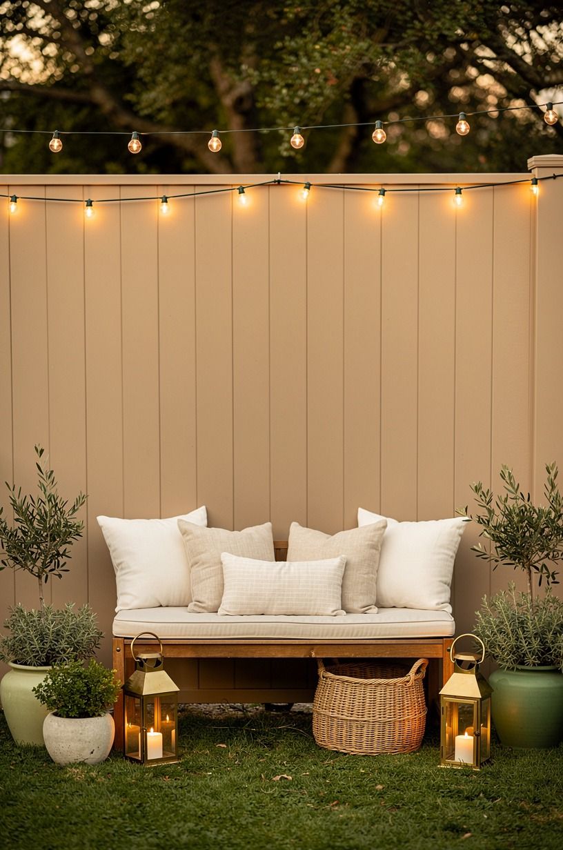 Painted the fence a warm mushroom beige