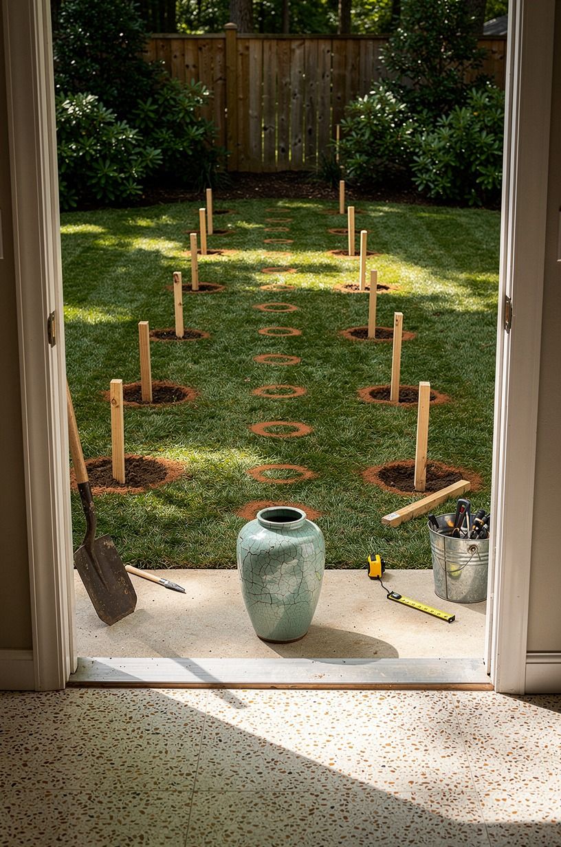 I spray painted every post hole location