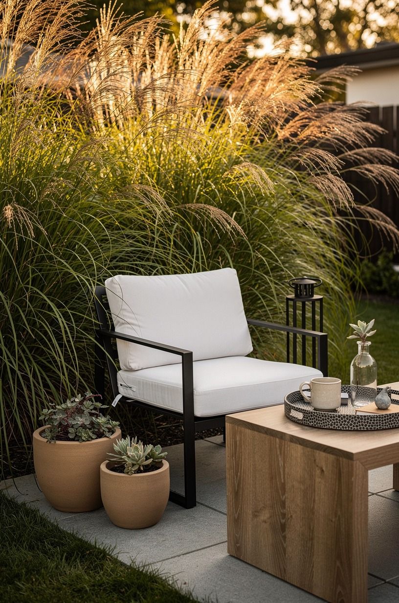 Frame the patio with tall grasses