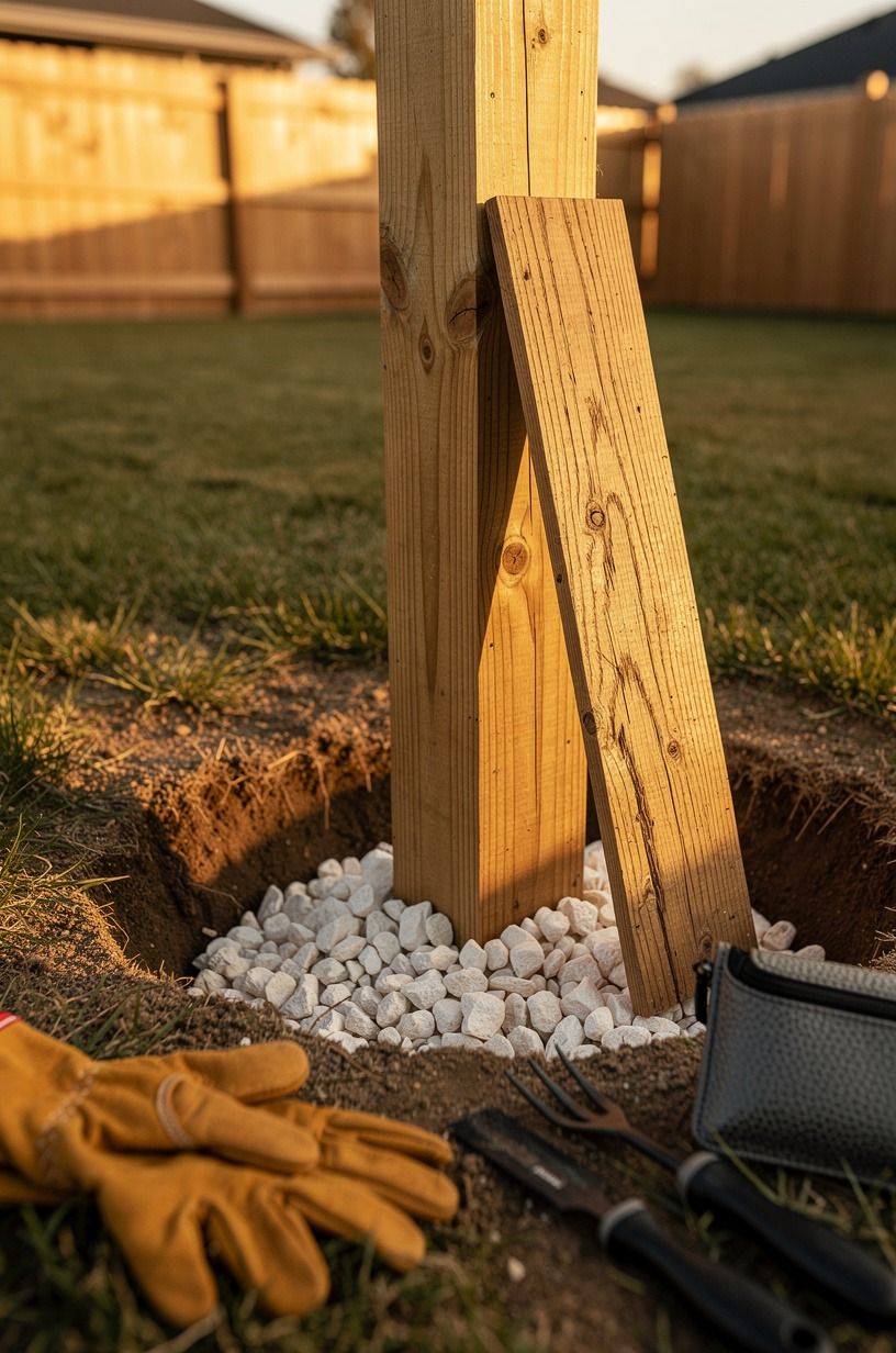 I poured gravel under each pressure treated post