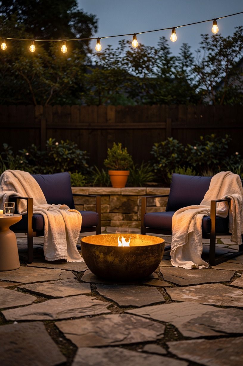 Set a fire bowl between lounge chairs
