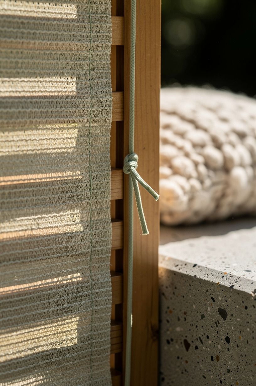 Layer shade cloth behind open wood slats