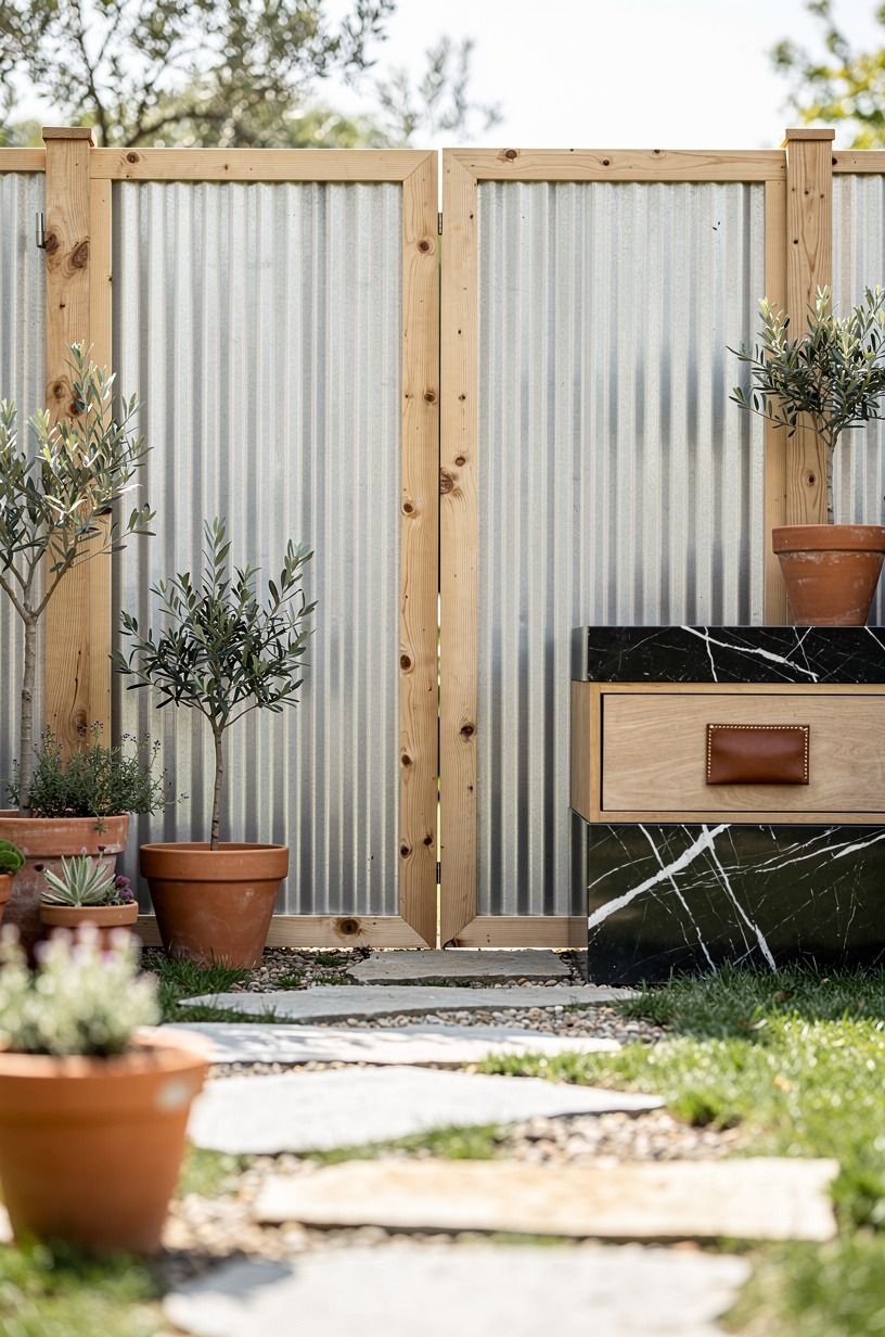Frame corrugated metal with simple pine boards