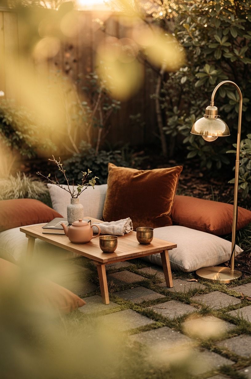 Nestle floor cushions around a teak tray