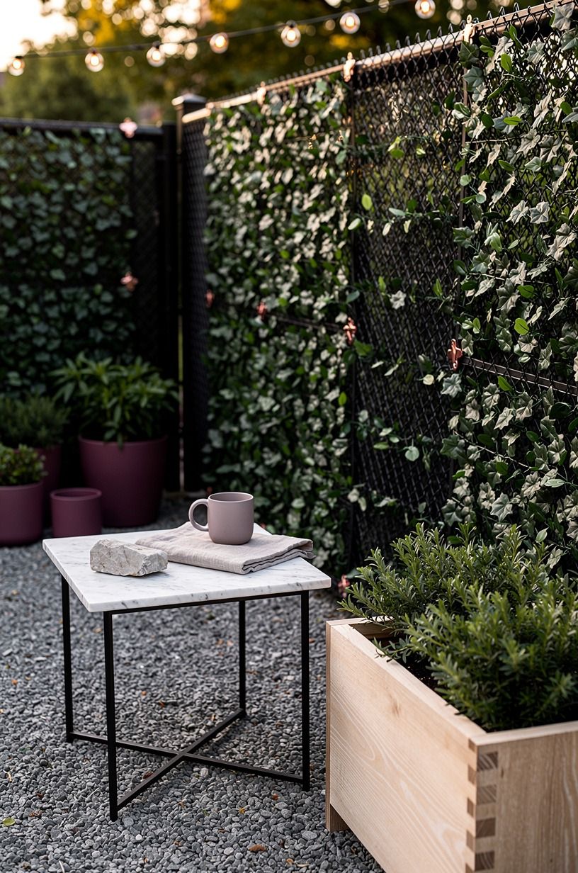 Clip faux ivy mats to black mesh