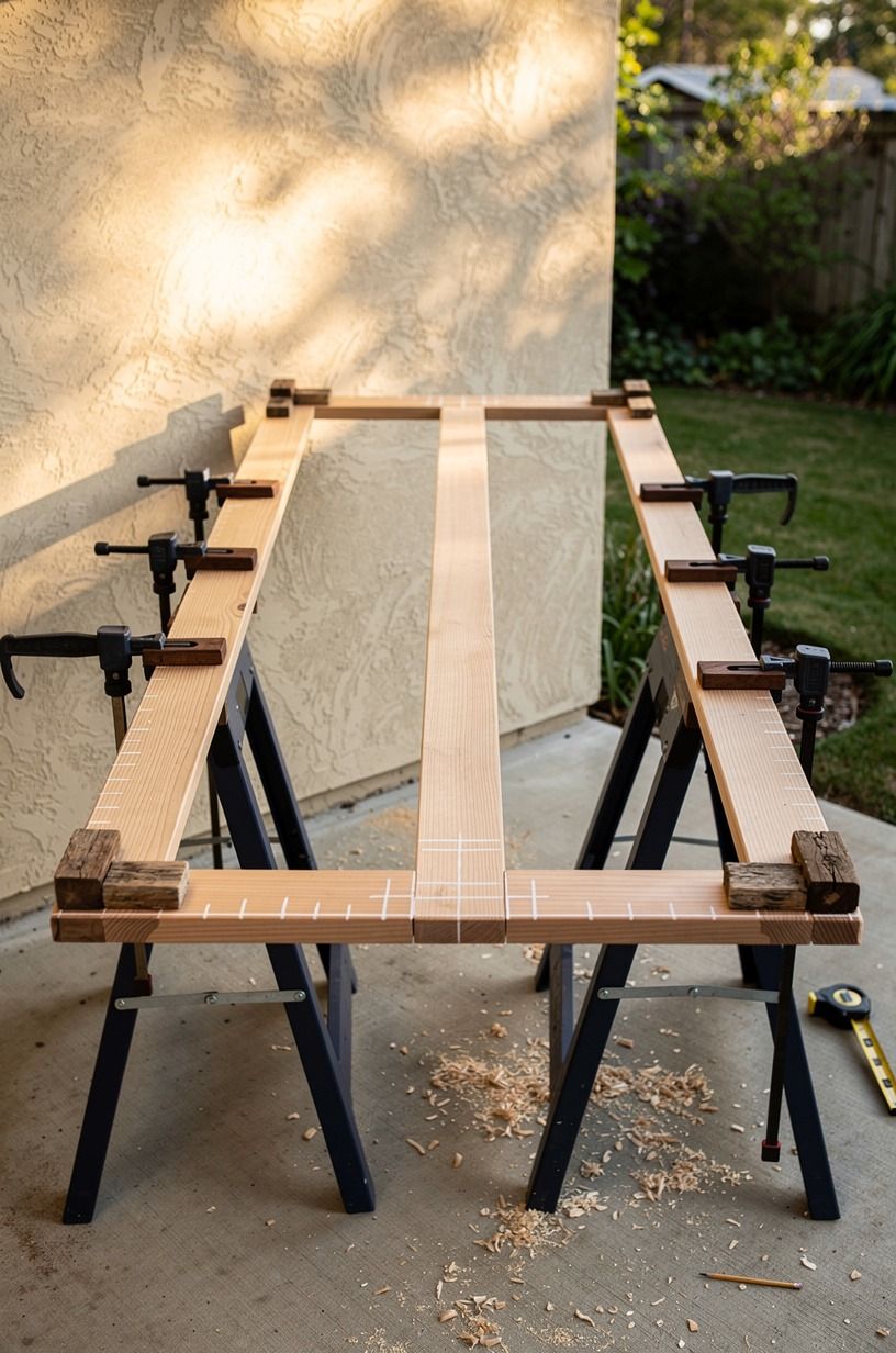 I built the gate frame on sawhorses