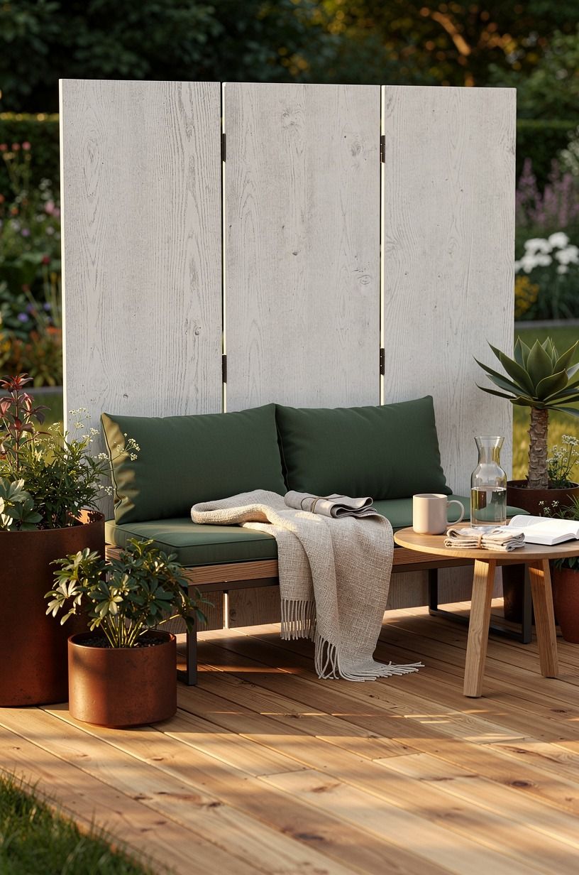 Screen the patio with hinged shutter panels