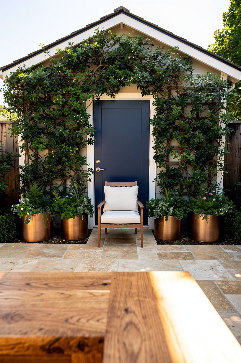 Soften the shed wall with espalier vines