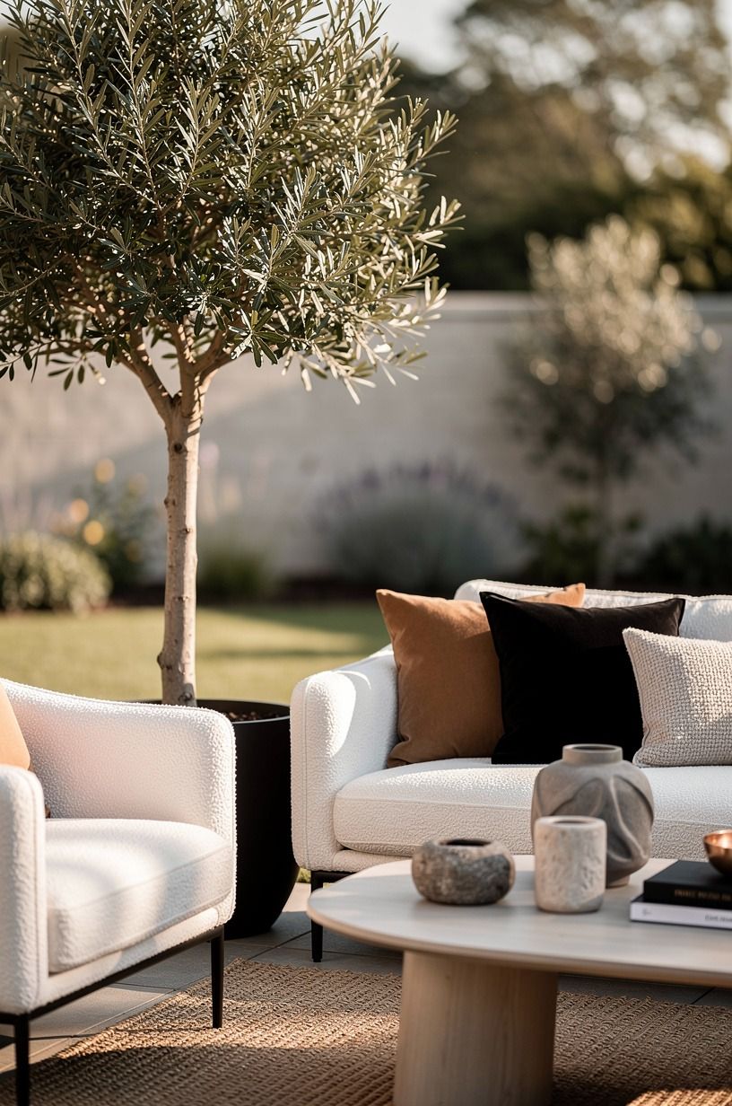 Anchor the corner with a potted tree
