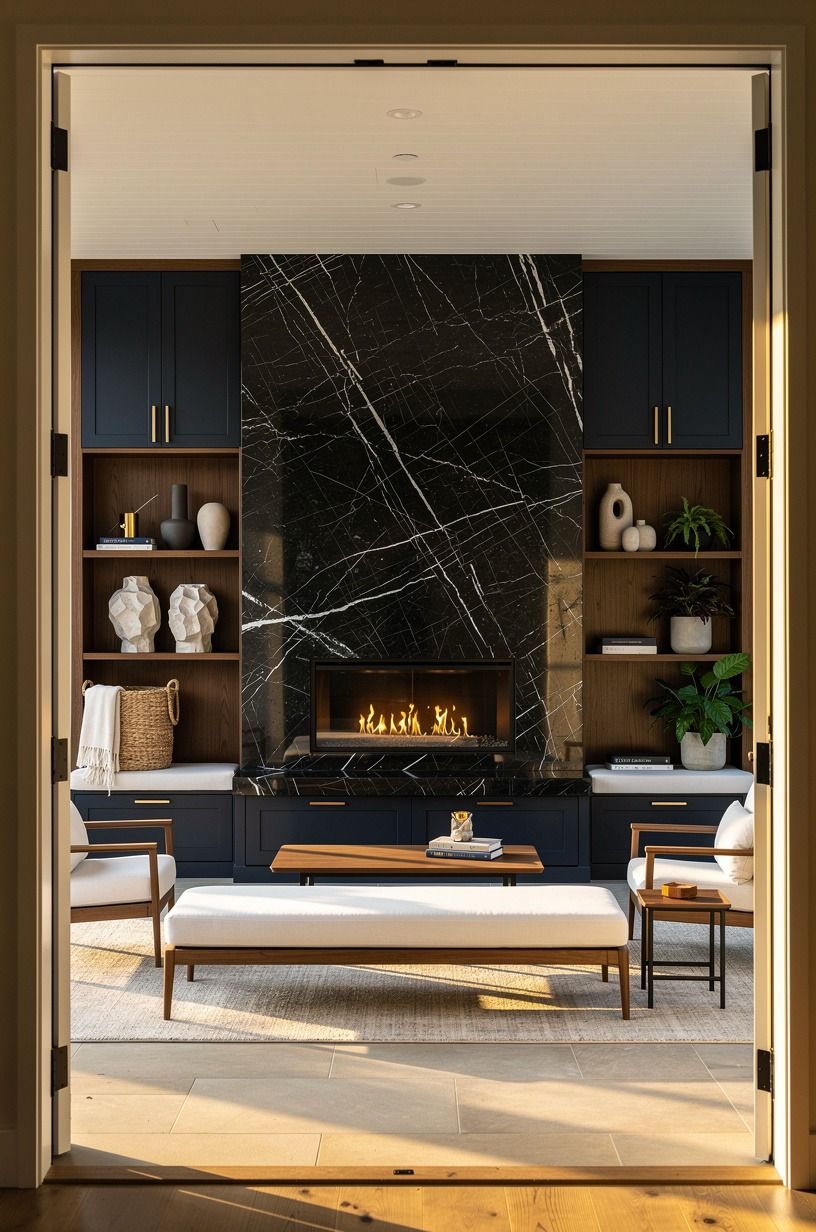 Frame the fire with weatherproof storage