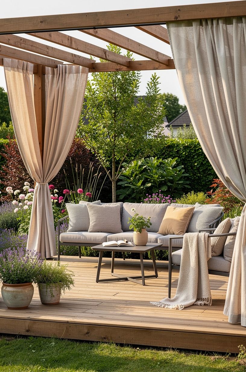 Swap a tension-rod curtain onto a balcony