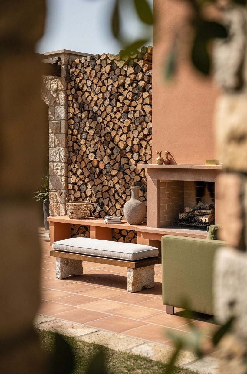 The Log Stack Effect: firewood wall as art