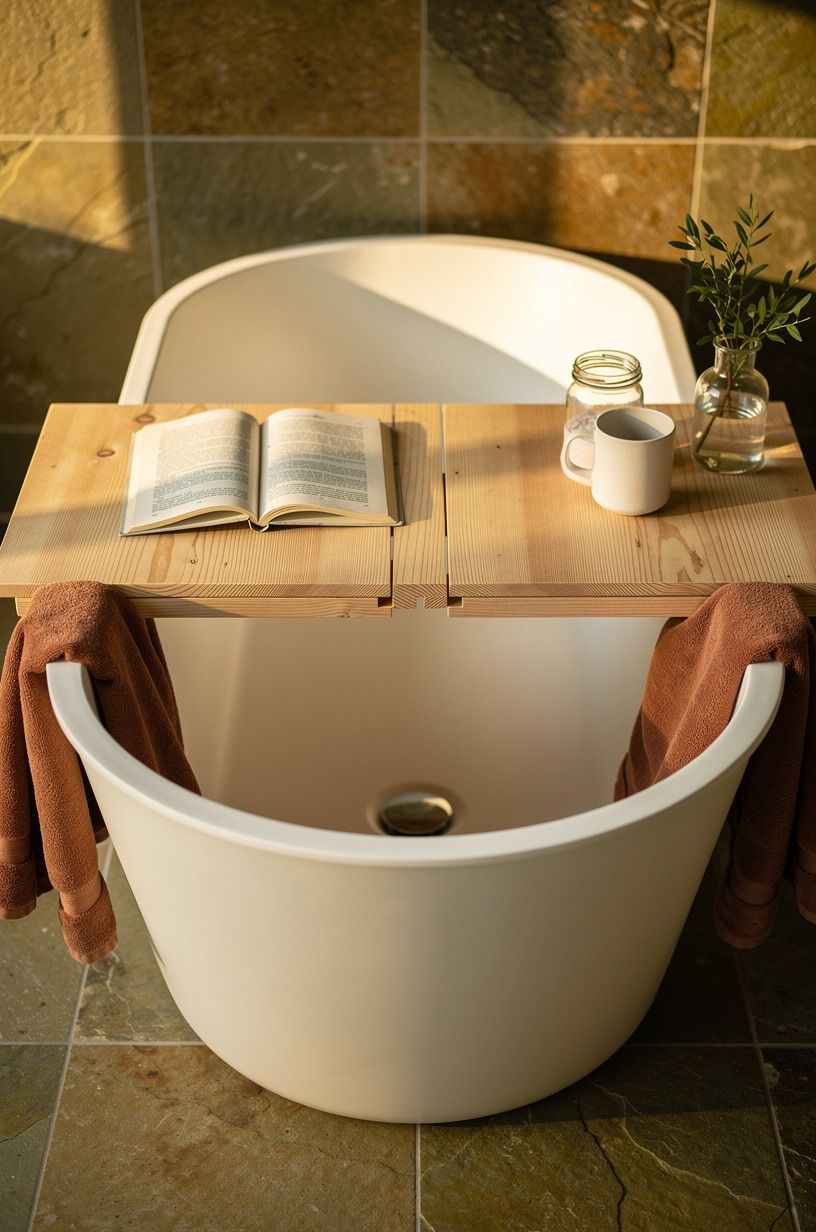 Cut cedar planks to span the tub
