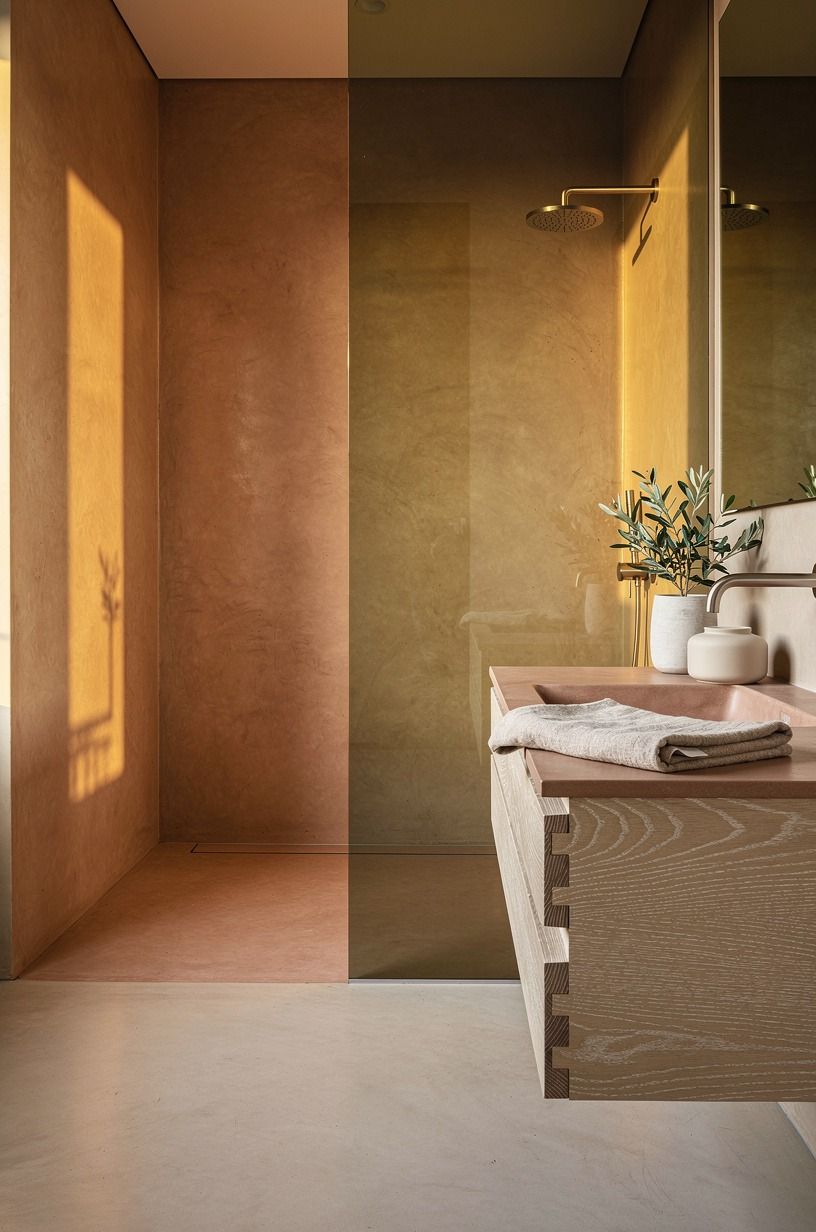 Wrap the shower walls in seamless microcement