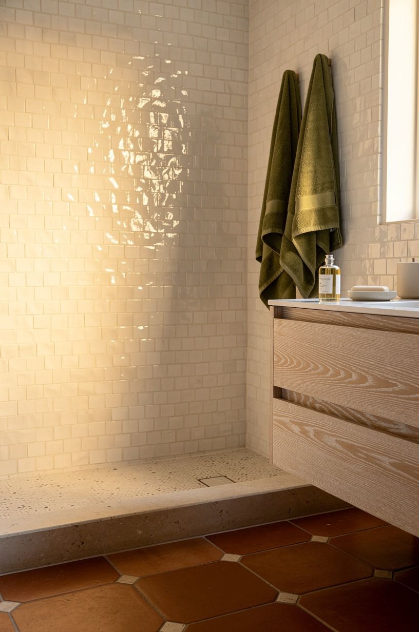 Chose glossy white zellige for the shower