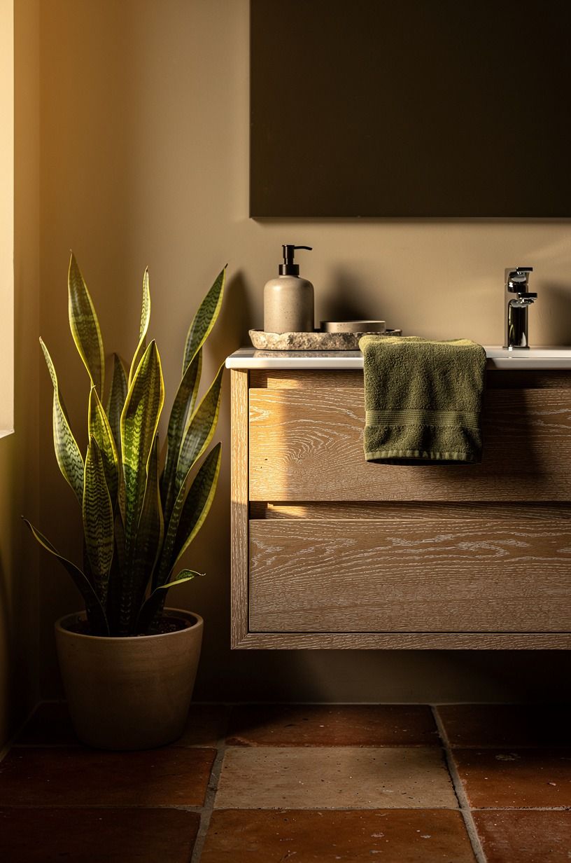 Tuck a snake plant beside the vanity