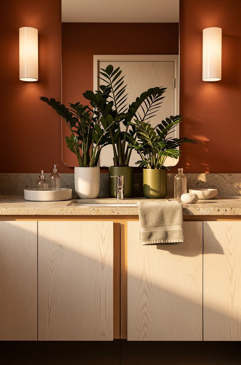 Choose glossy ZZ plants for the sink ledge