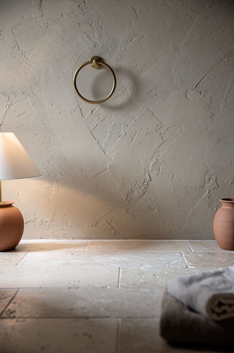 Swap polished tile for honed limestone underfoot