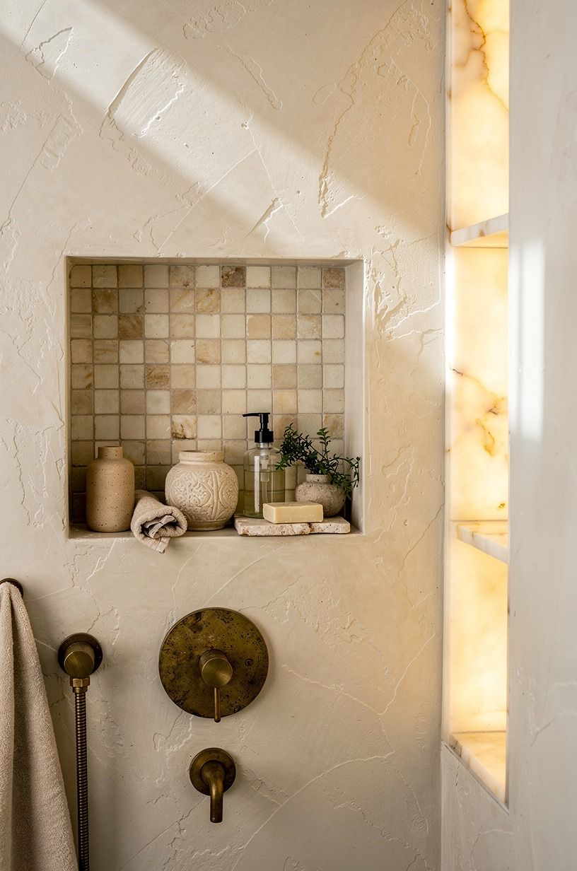 Wrapped the niche in matching square tile