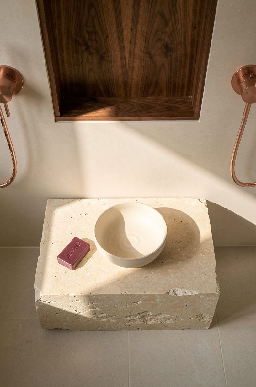 Build the shower bench from a single limestone block