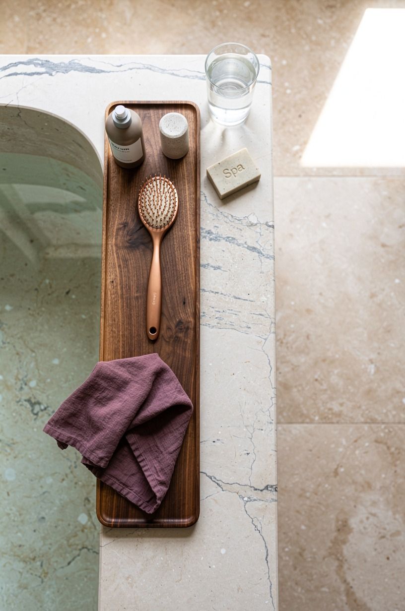 Set a limestone ledge above the tub