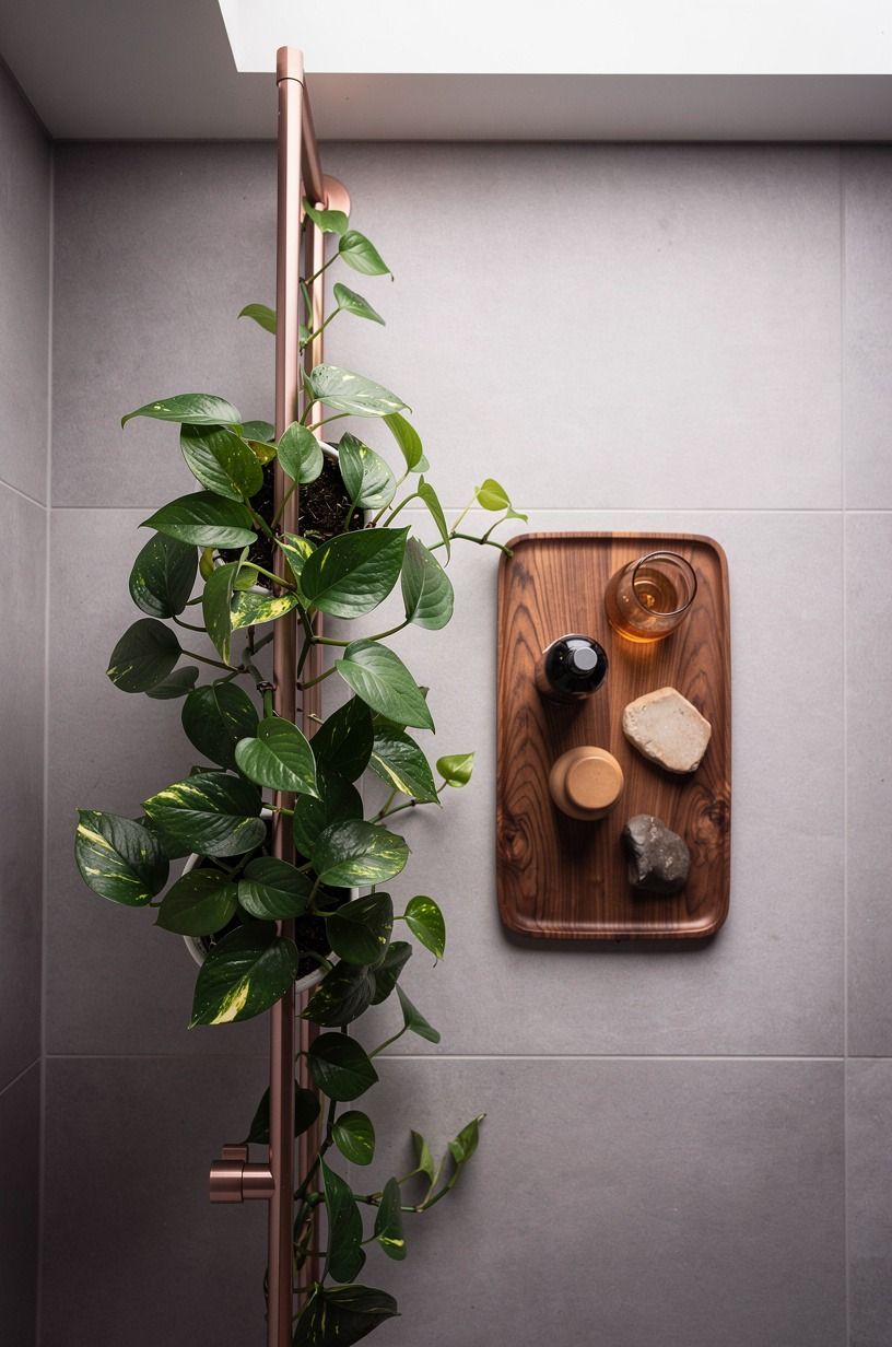 Style pothos vines over the shower rail