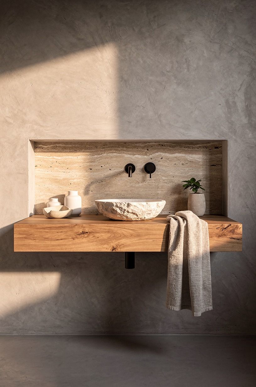 I Built The Vanity As A Floating Oak Slab