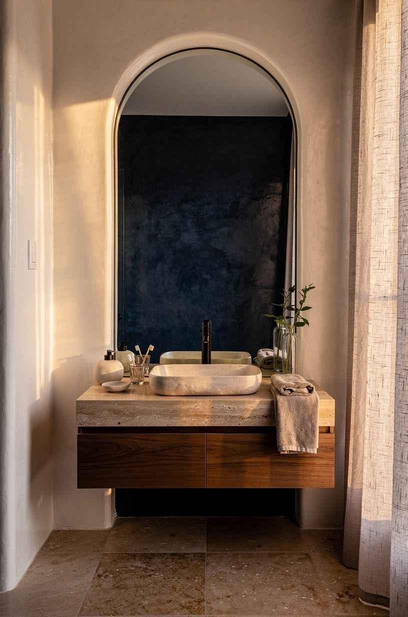 Frame the mirror with a tadelakt arch