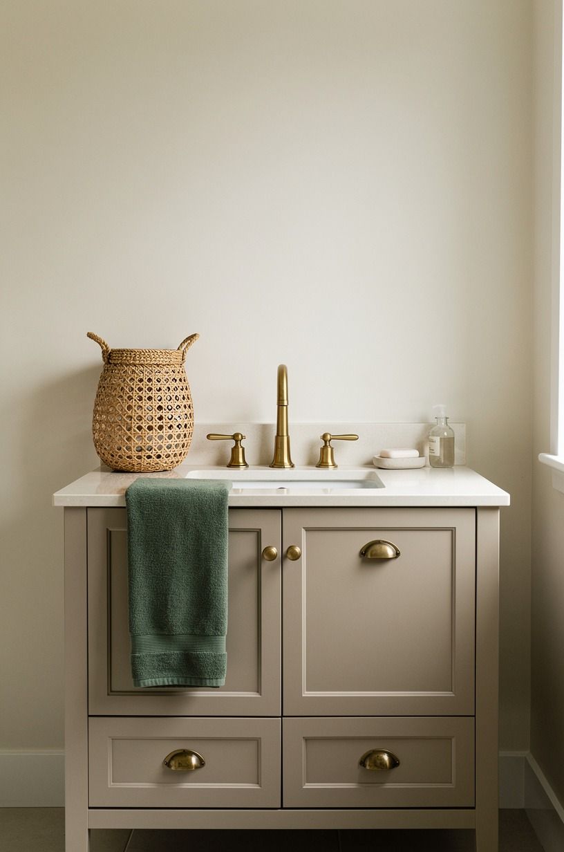 Paint the vanity a soft mushroom tone