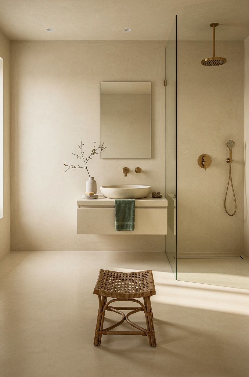 Run microcement across floor and walls