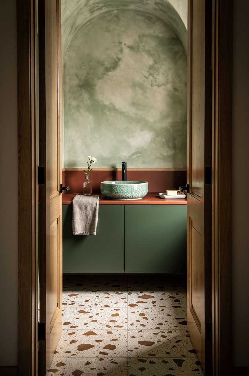 Seal a powder room ceiling in misty limewash