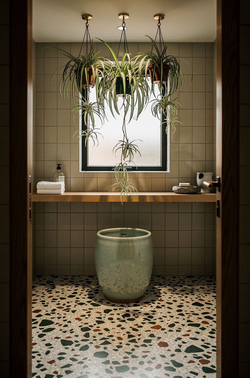 Hang spider plants from brass ceiling hooks