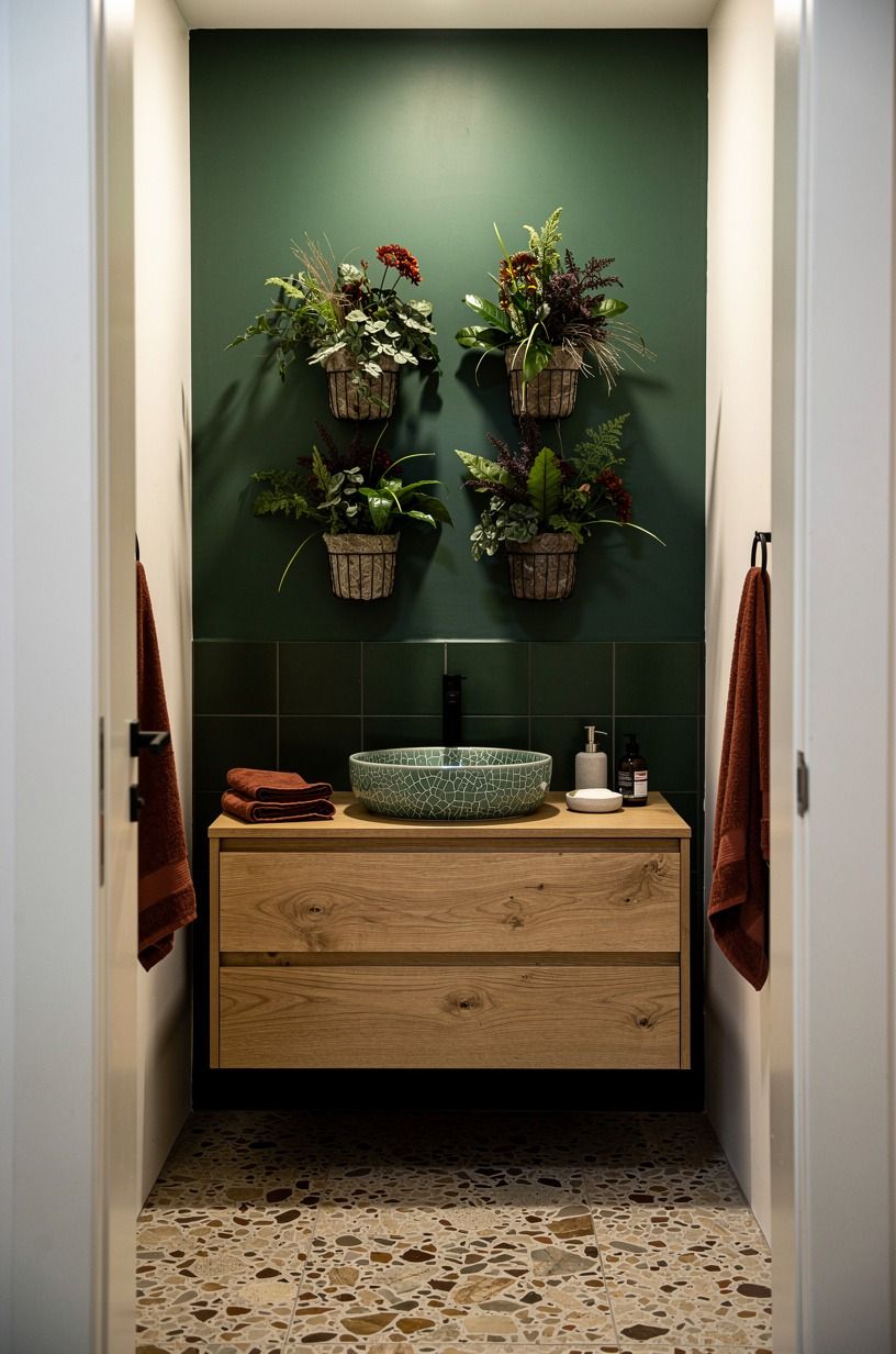 Mount faux greenery in wall baskets
