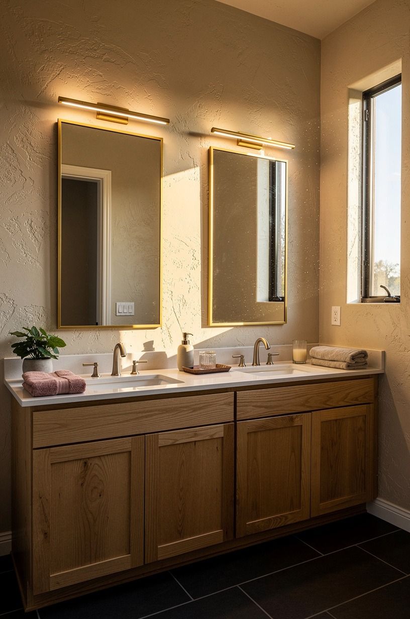 Install picture lights above each mirror
