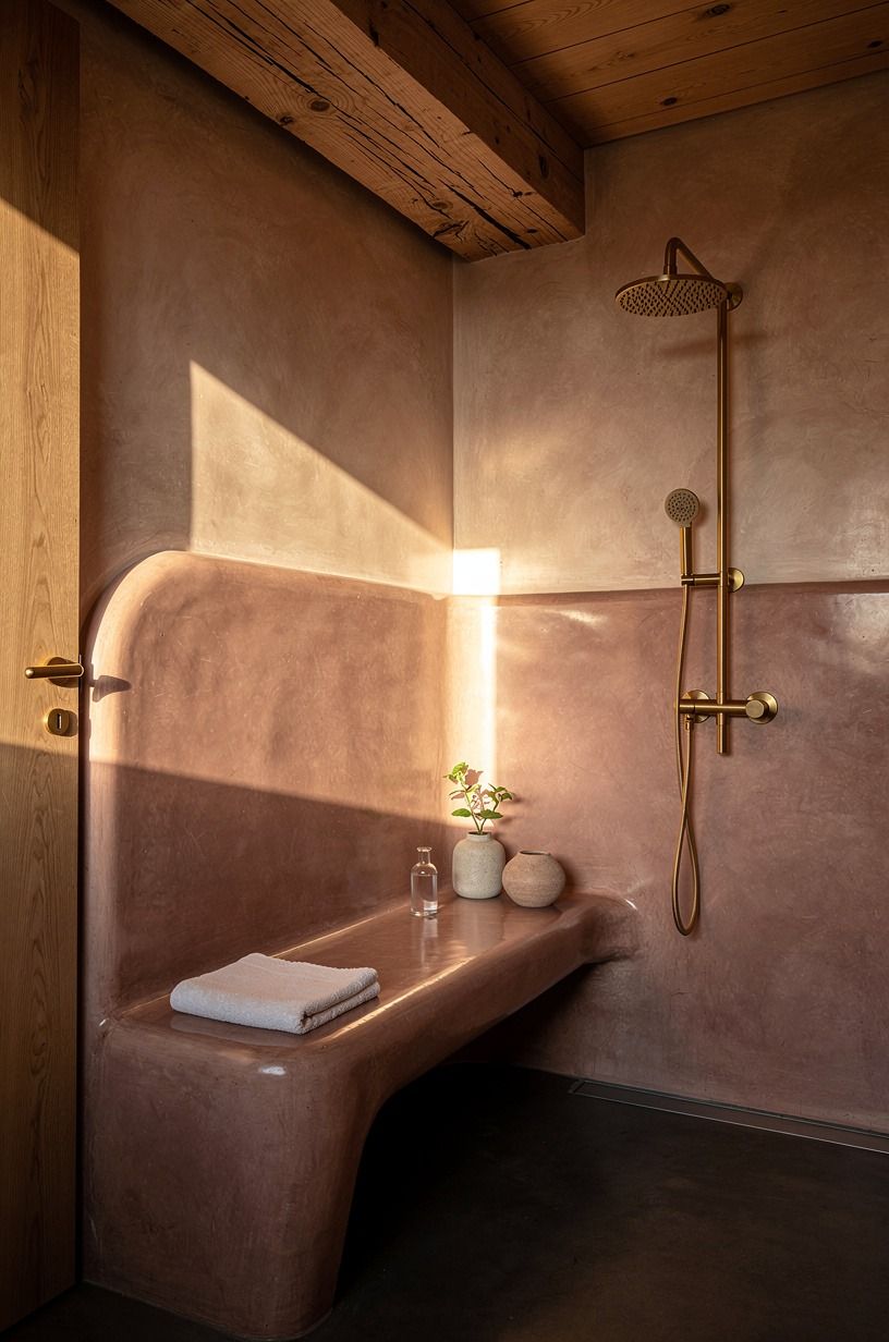 Carve a built in tadelakt shower bench
