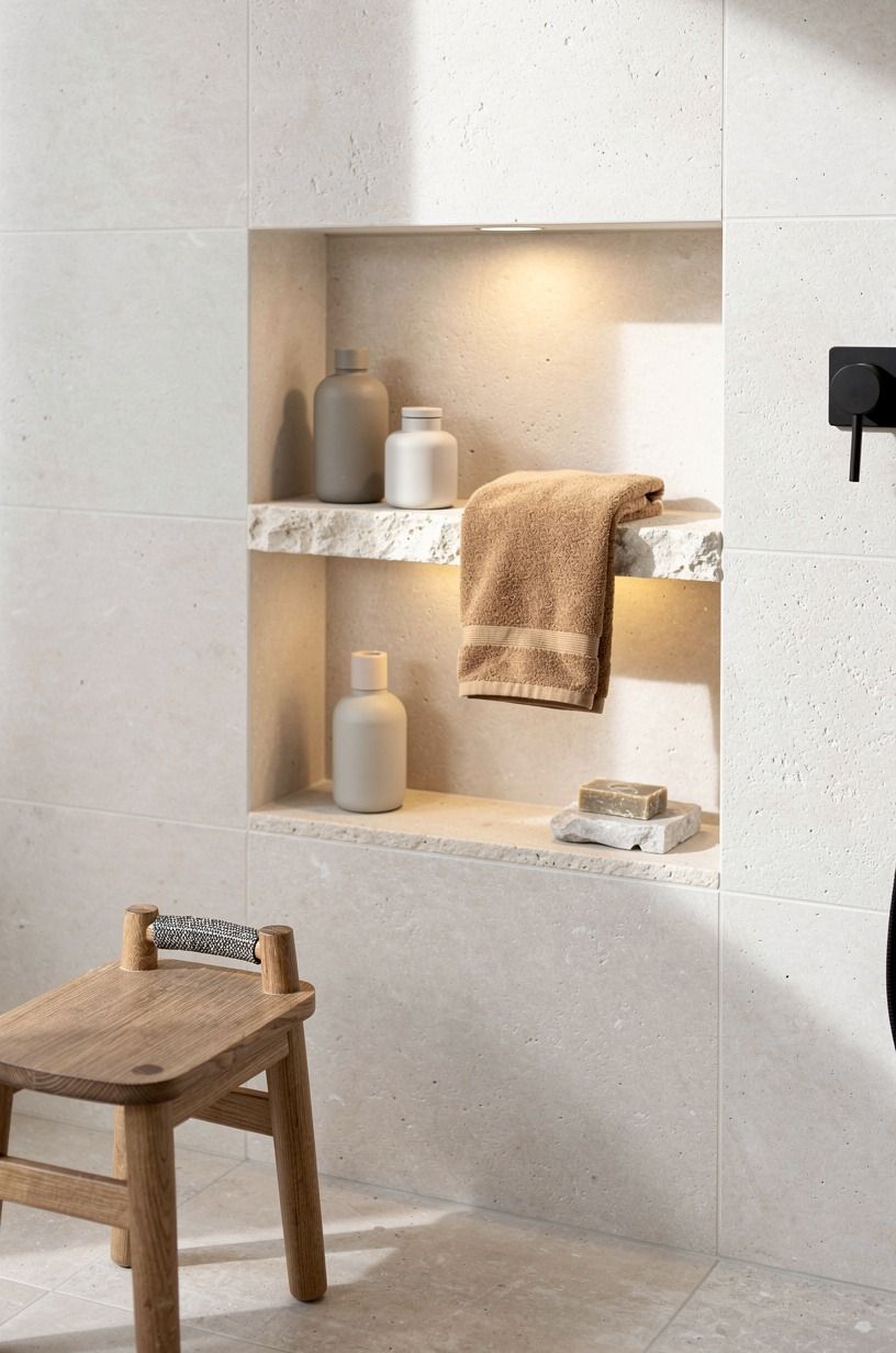 Carve a limestone niche straight into the shower wall