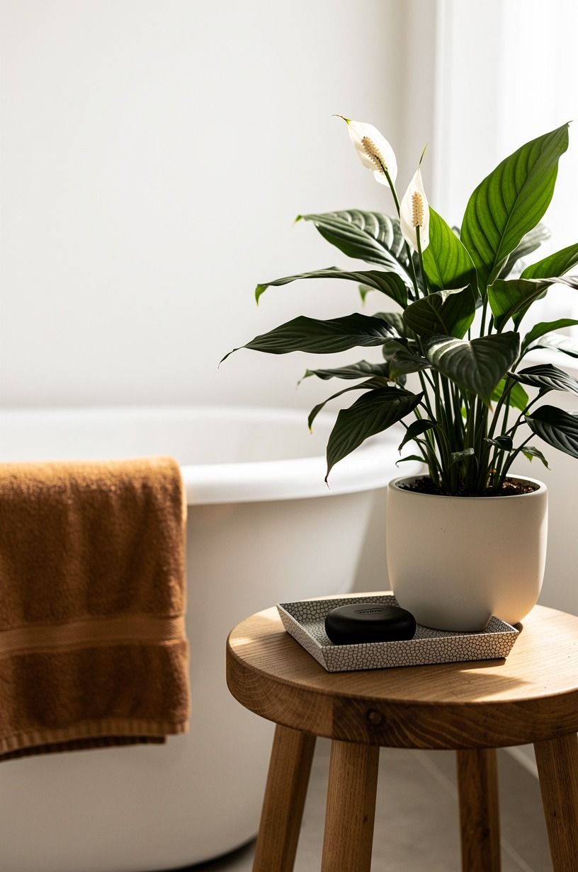 Perch a peace lily on the bath stool