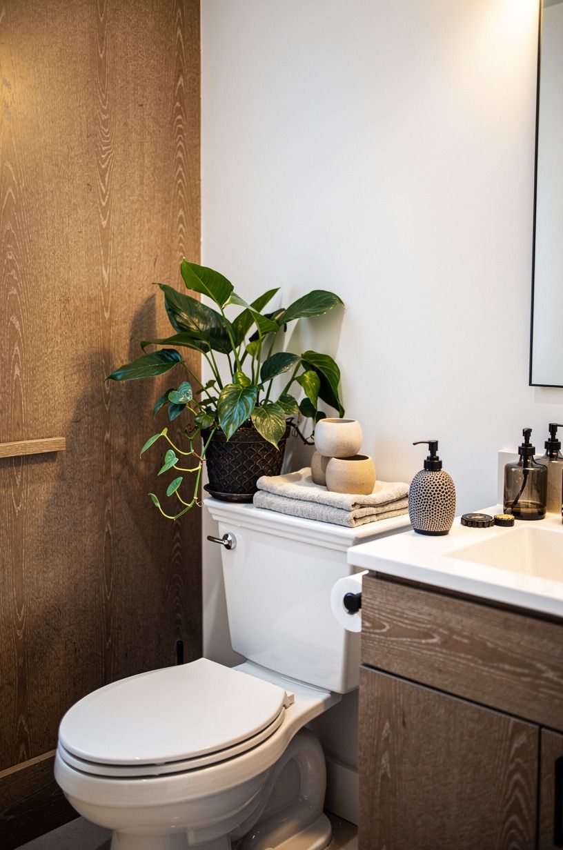 Anchor the toilet tank with cast-iron plants
