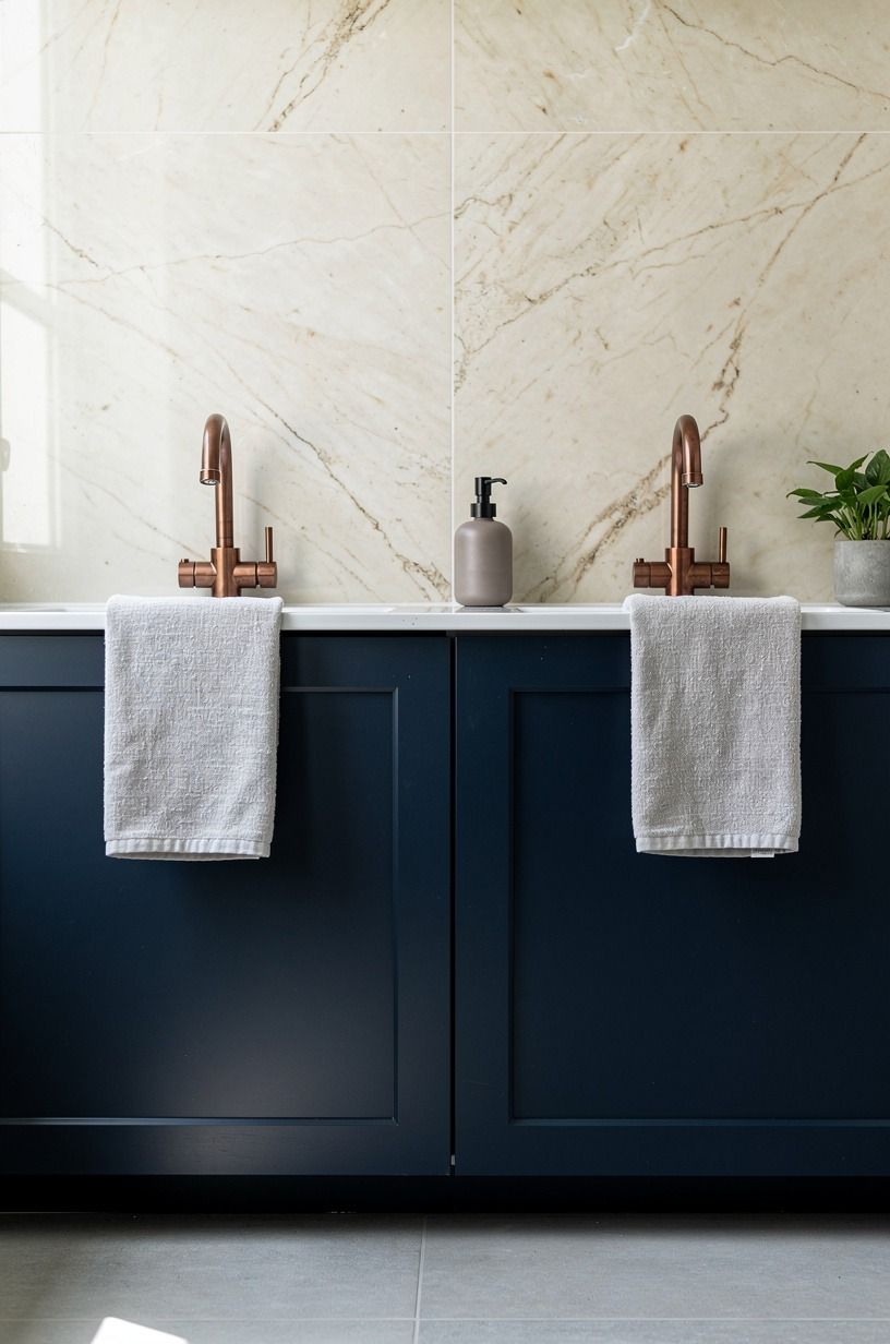 Run peel and stick marble behind faucets