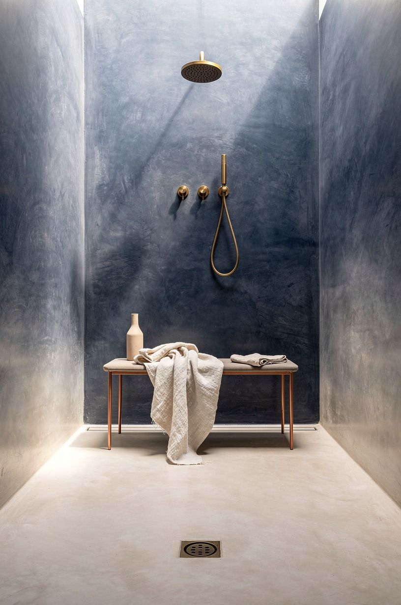 Seal a wet room in pale microcement
