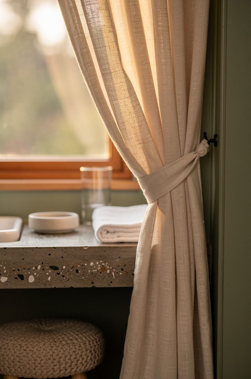 Hang linen cafe curtains at the window