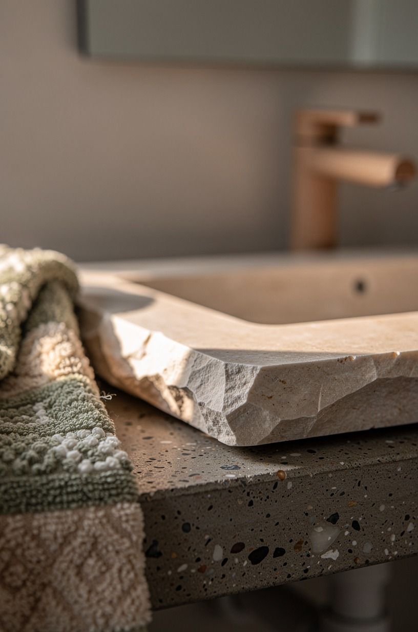 Hand-chisel a limestone tray for the counter