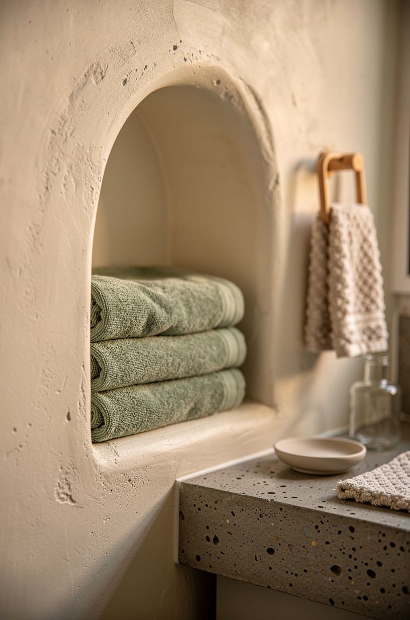 Curve limewash into an arched towel nook