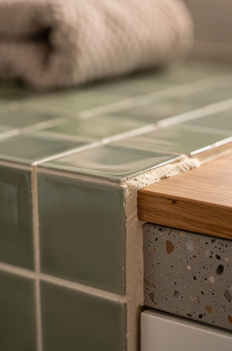 Used cream grout to soften every seam