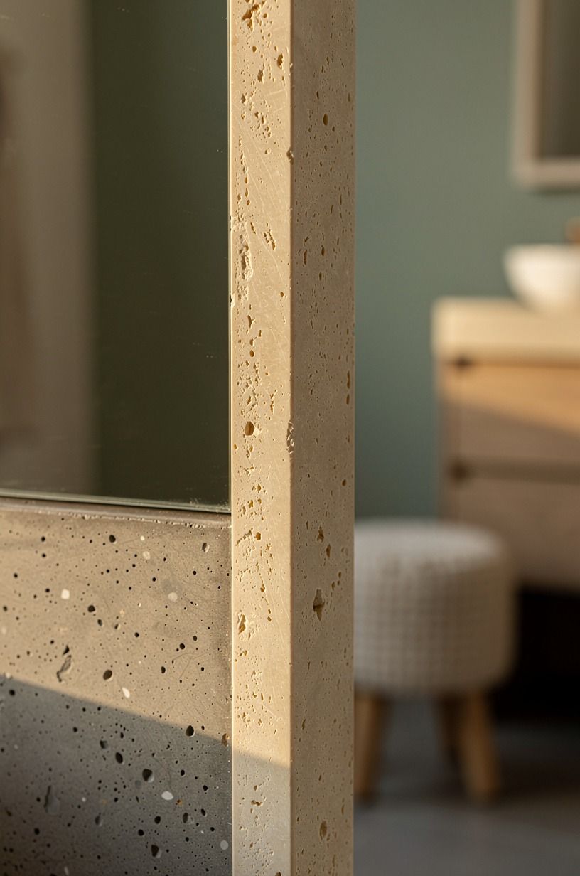Frame the mirror with limestone trim