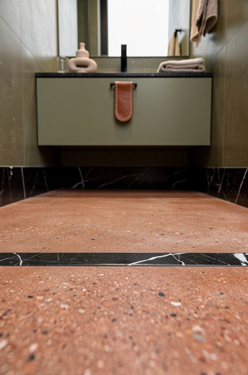 Soften microcement floors with limestone accents