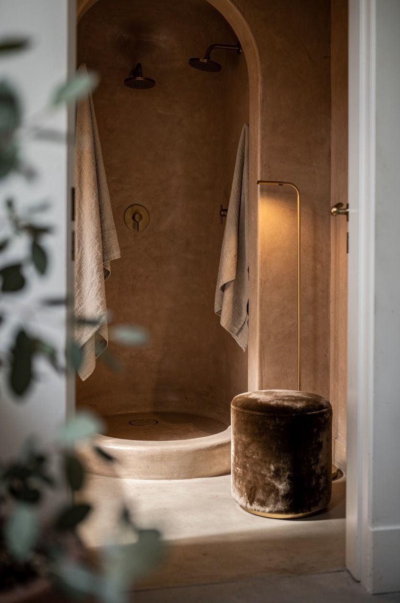 Shape a rounded tadelakt shower threshold (The Barefoot Curve Rule)
