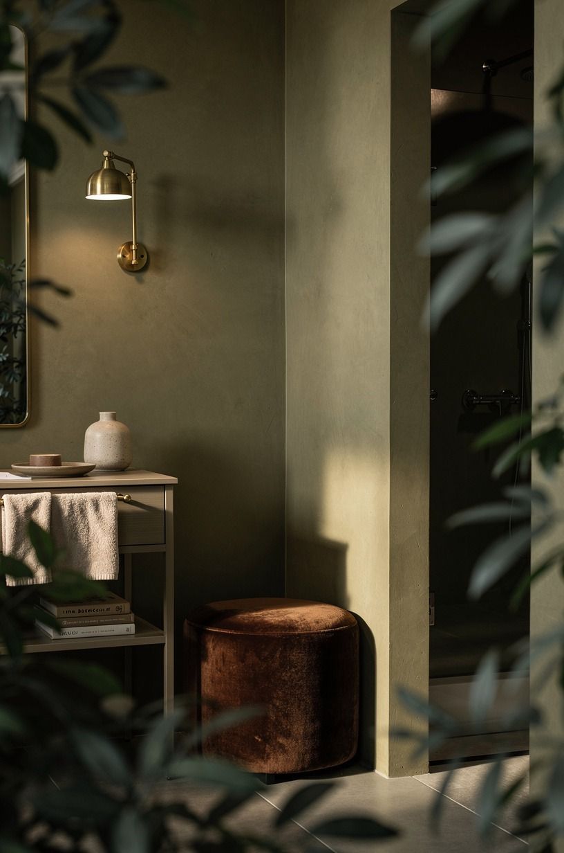 Ground a small bathroom with olive limewash